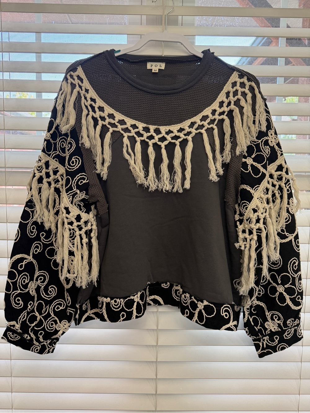 Gorgeous POL Black Knit Fringe Detail Women's Top